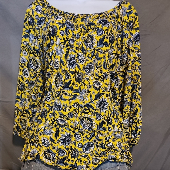 Michael Kors Yellow and Blue Ruffled 3/4 Sleeve Blouse - Picture 1 of 7